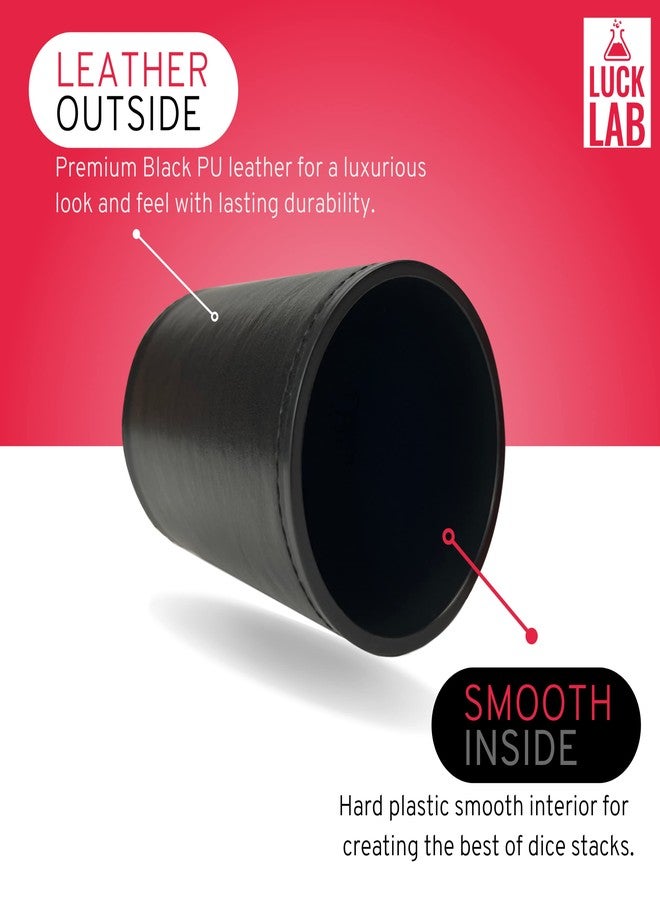 Luck Lab كوب تكديس النرد من الجلد الأسود من لاك لاب مع 5 قطع نرد كازينو مرقمة بسلسلة وحواف حادة مقاس 19 مم - كوب احترافي مستقيم للتكديس والخدع السحرية (نرد أحمر) - Image 2